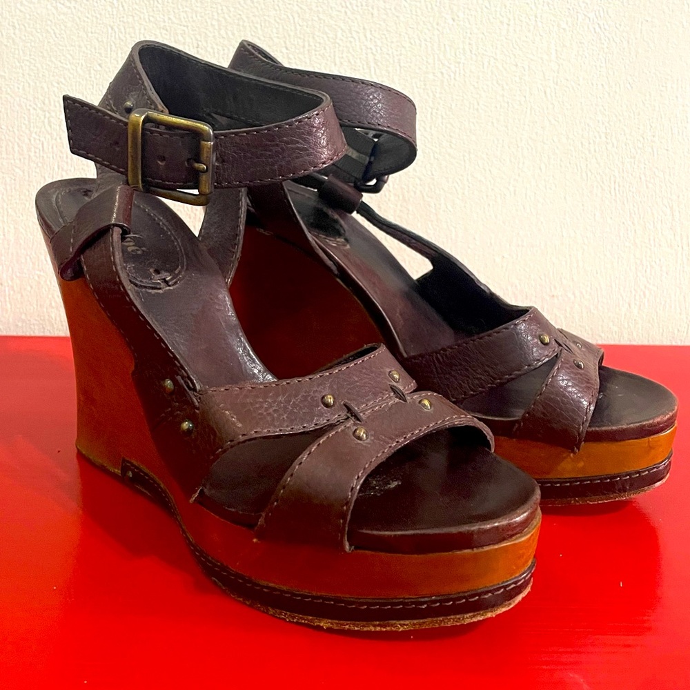 Chloe Brown Leather Wedges